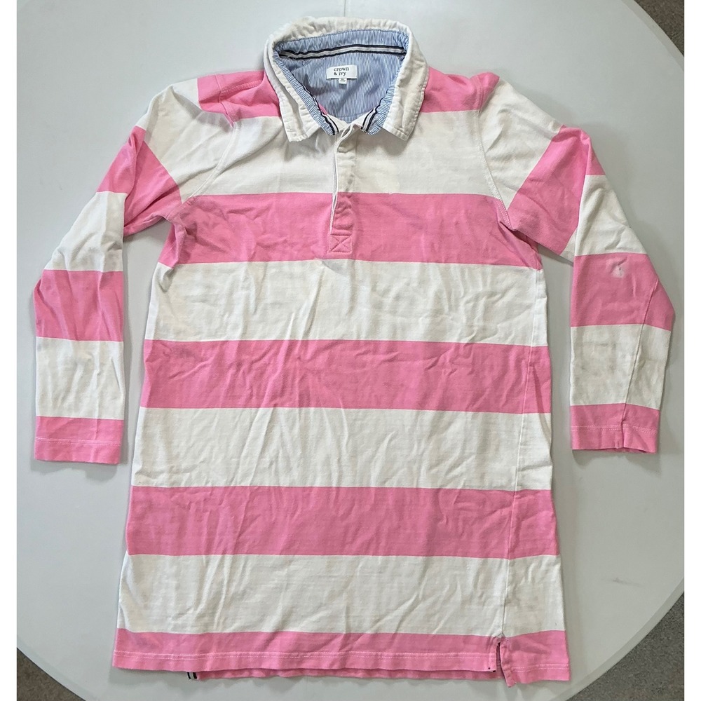 Color Block Rugby Shirt Pink White Striped Preppy Cottagecore Women XL